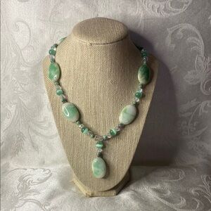 Handcrafted Green/White Jade and Cat’s Eye Necklace